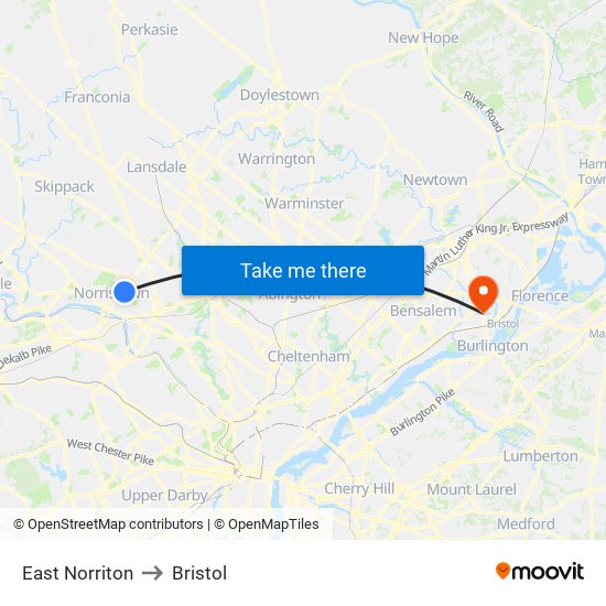 East Norriton to Bristol map