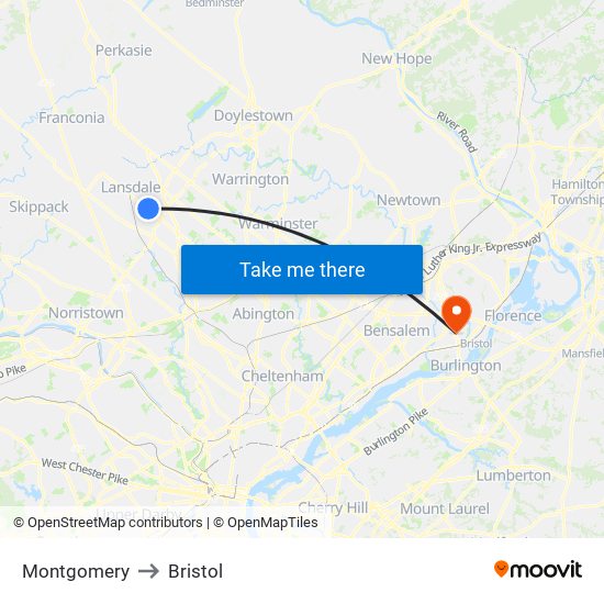 Montgomery to Bristol map