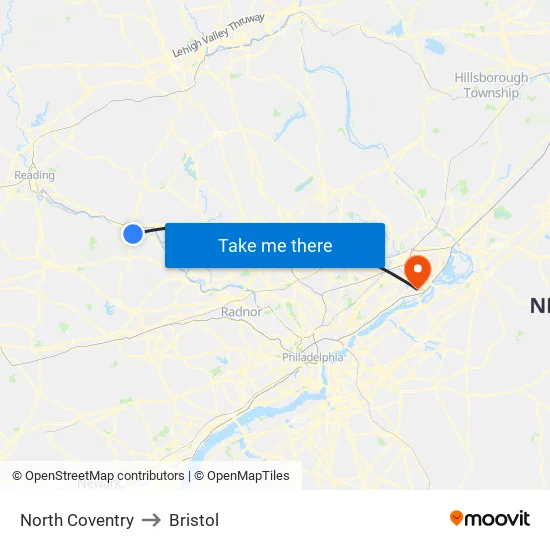 North Coventry to Bristol map