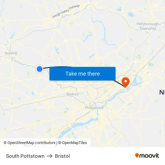 South Pottstown to Bristol map