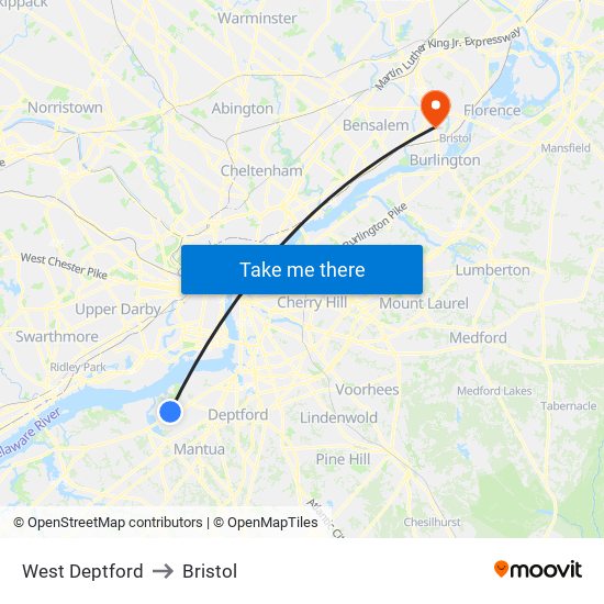 West Deptford to Bristol map