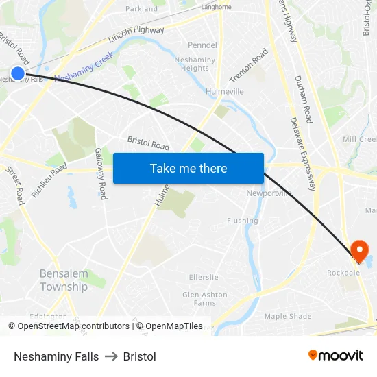 Neshaminy Falls to Bristol map