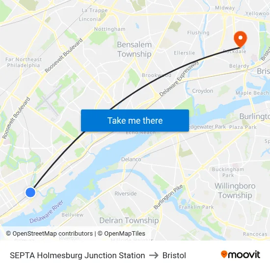 SEPTA Holmesburg Junction Station to Bristol map