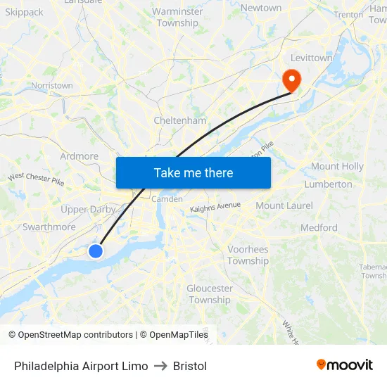Philadelphia Airport Limo to Bristol map