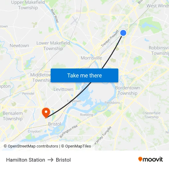 Hamilton Station to Bristol map