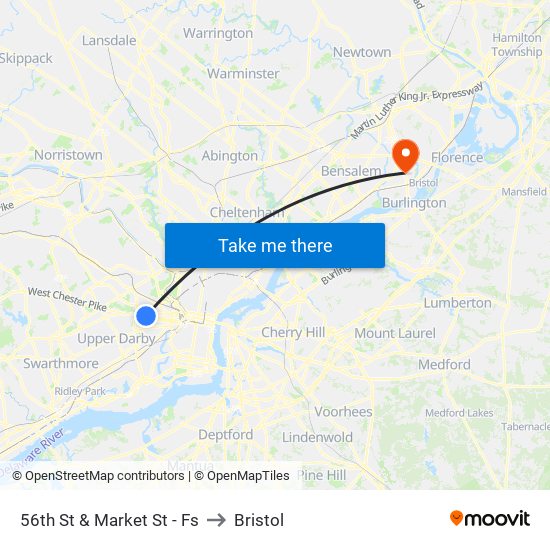 56th St & Market St - Fs to Bristol map