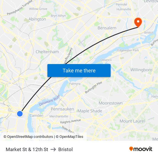 Market St & 12th St to Bristol map