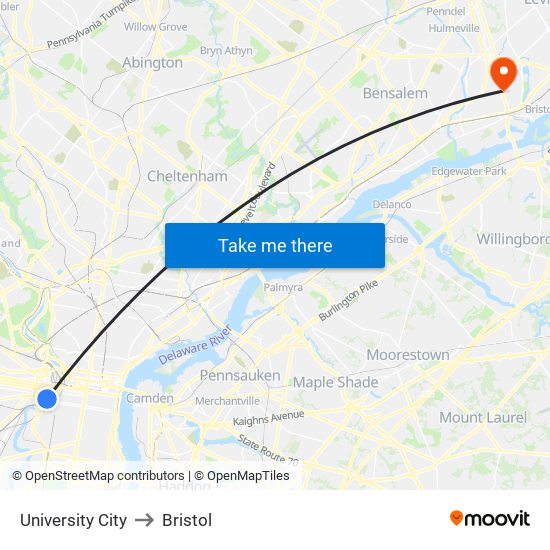 University City to Bristol map