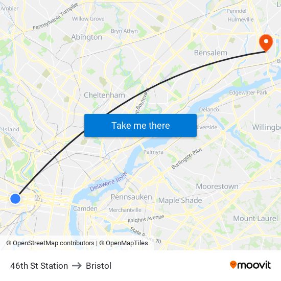 46th St Station to Bristol map