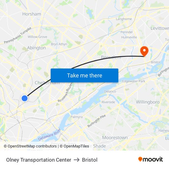 Olney Transportation Center to Bristol map