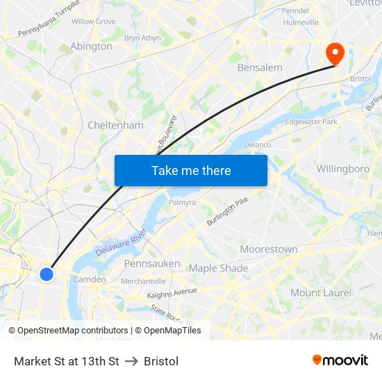 Market St at 13th St to Bristol map
