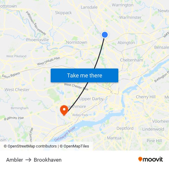 Ambler to Brookhaven map