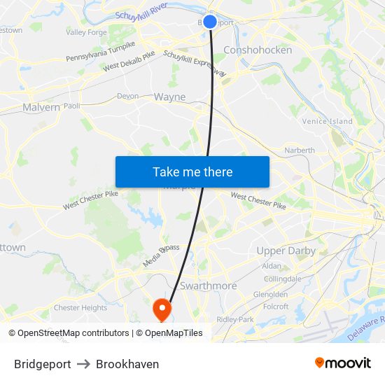 Bridgeport to Brookhaven map