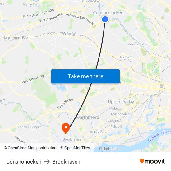 Conshohocken to Brookhaven map