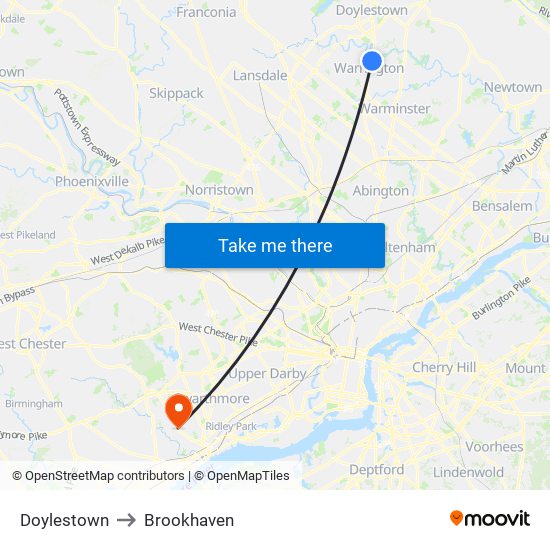 Doylestown to Brookhaven map
