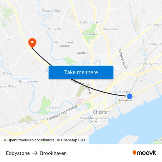 Eddystone to Brookhaven map