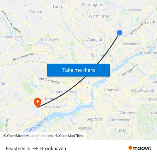 Feasterville to Brookhaven map