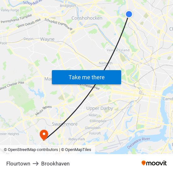 Flourtown to Brookhaven map