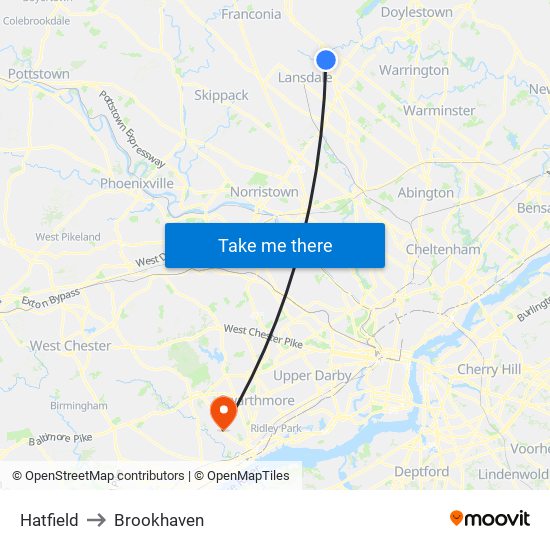 Hatfield to Brookhaven map