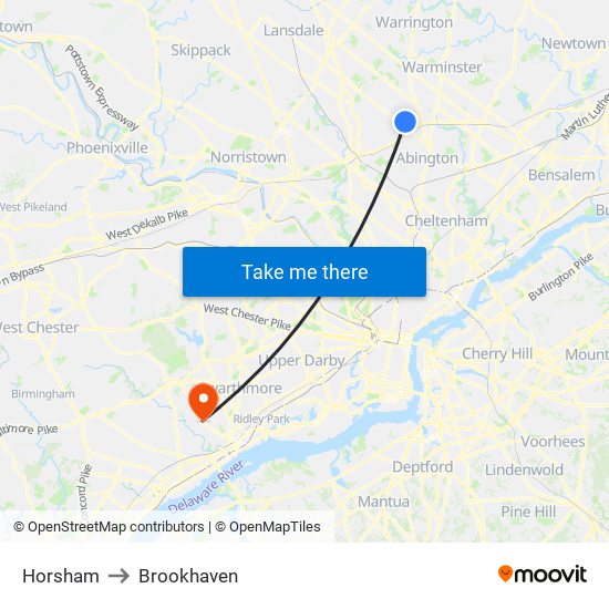 Horsham to Brookhaven map