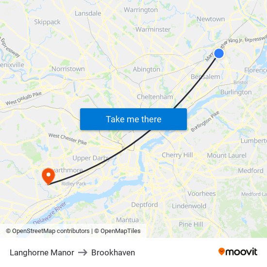 Langhorne Manor to Brookhaven map