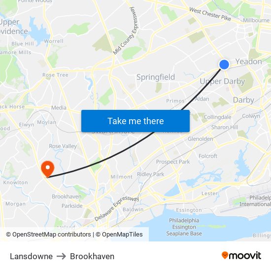 Lansdowne to Brookhaven map