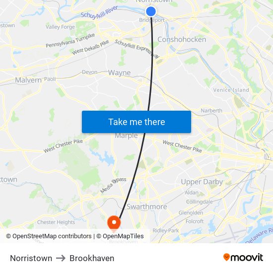 Norristown to Brookhaven map