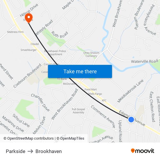 Parkside to Brookhaven map