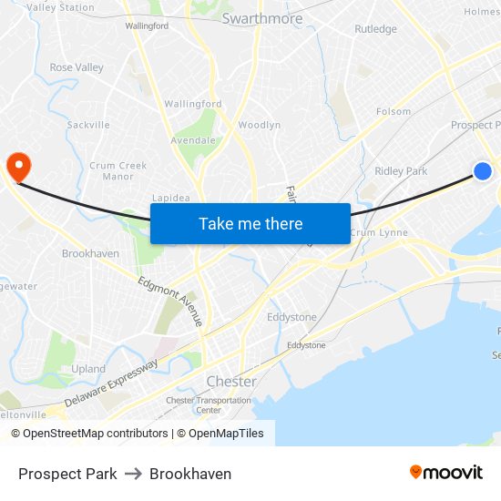 Prospect Park to Brookhaven map