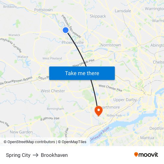 Spring City to Brookhaven map