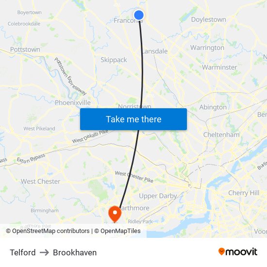Telford to Brookhaven map