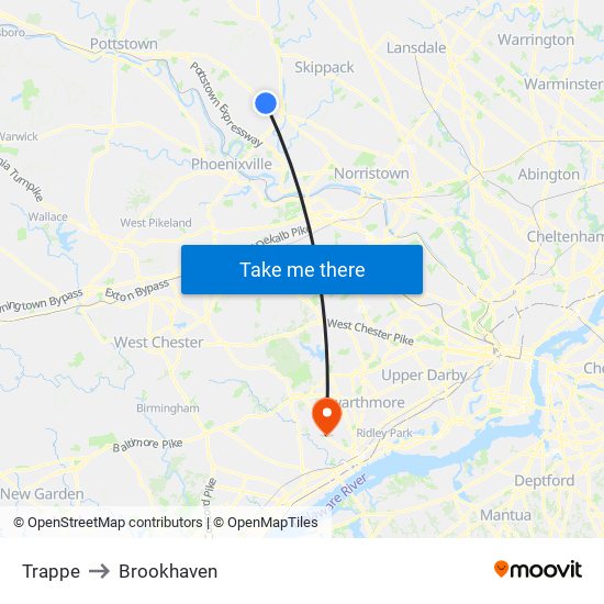 Trappe to Brookhaven map