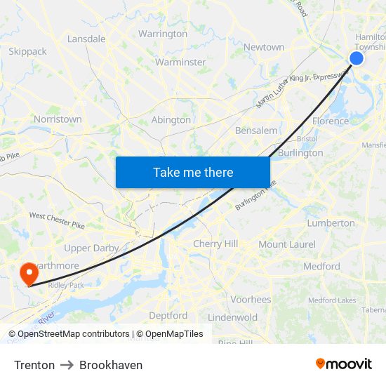 Trenton to Brookhaven map