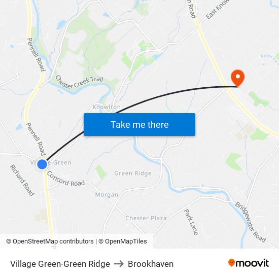 Village Green-Green Ridge to Brookhaven map