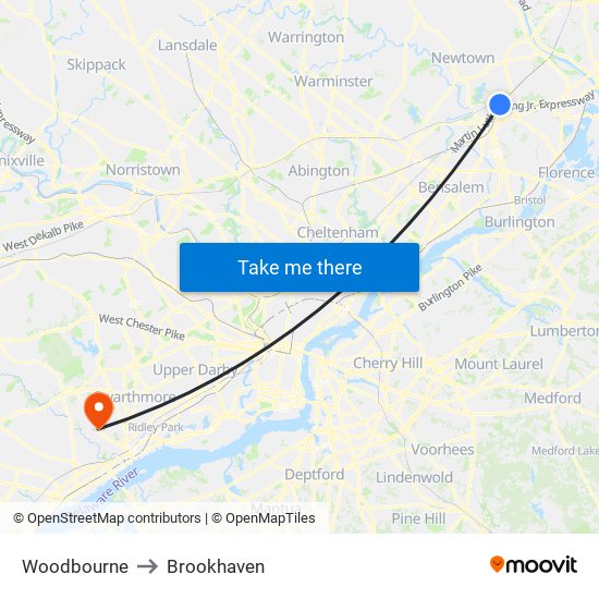 Woodbourne to Brookhaven map