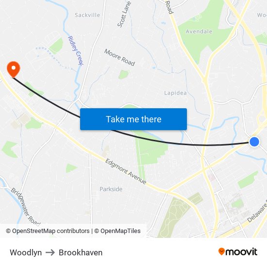 Woodlyn to Brookhaven map