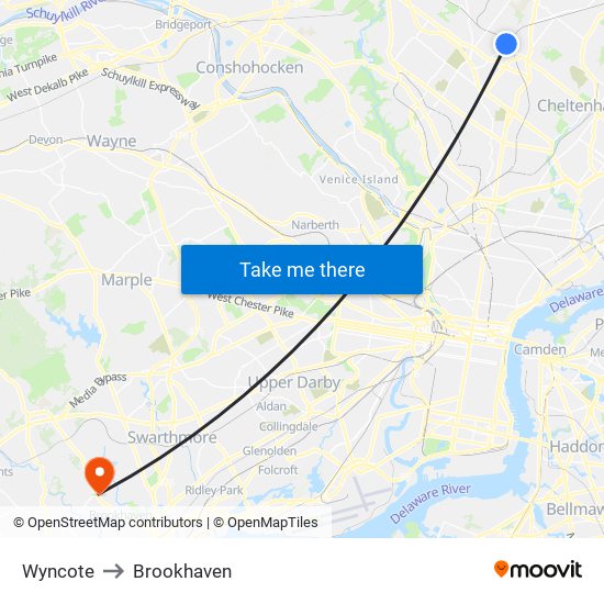 Wyncote to Brookhaven map