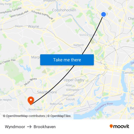 Wyndmoor to Brookhaven map