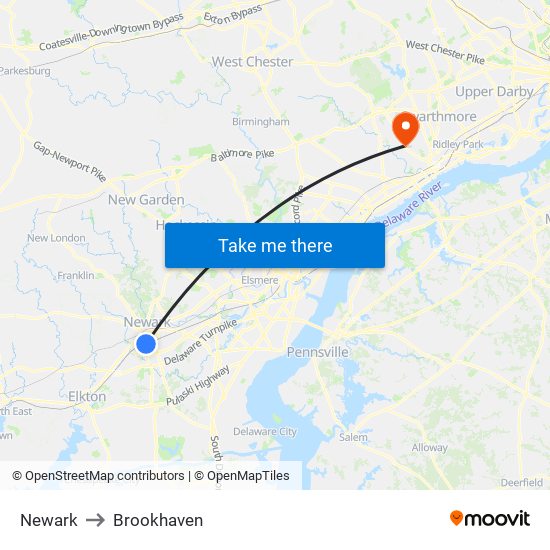 Newark to Brookhaven map