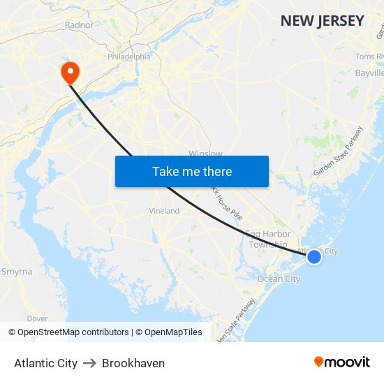 Atlantic City to Brookhaven map
