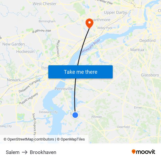 Salem to Brookhaven map