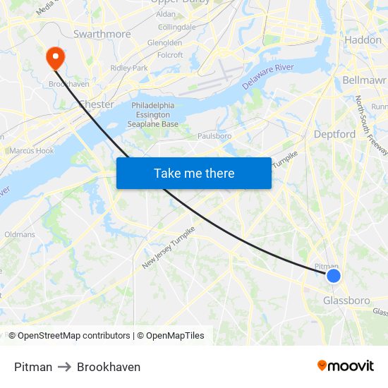 Pitman to Brookhaven map