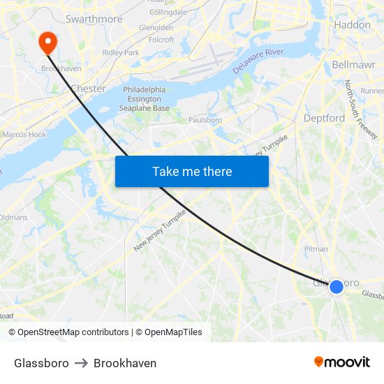 Glassboro to Brookhaven map