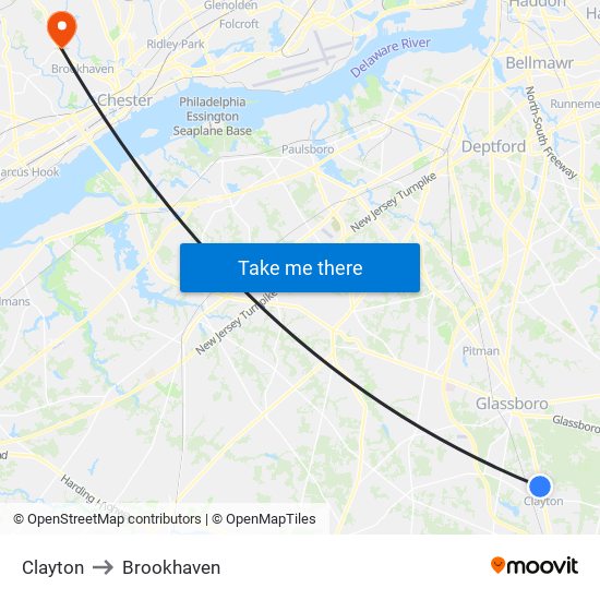 Clayton to Brookhaven map