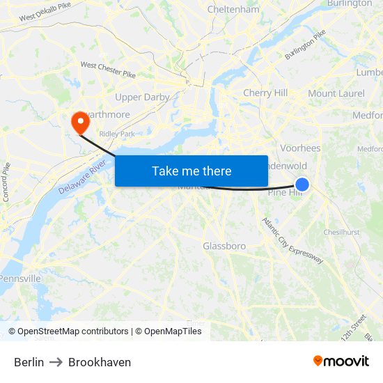 Berlin to Brookhaven map
