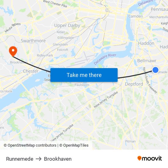 Runnemede to Brookhaven map