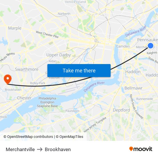 Merchantville to Brookhaven map