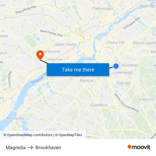 Magnolia to Brookhaven map