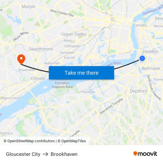 Gloucester City to Brookhaven map