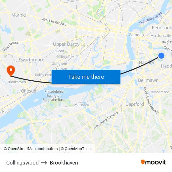 Collingswood to Brookhaven map